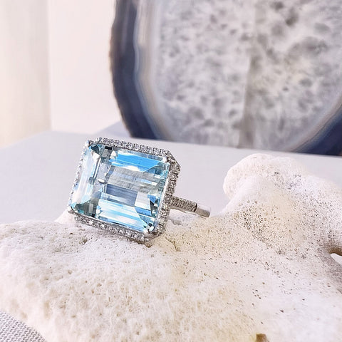 One of a Kind East-West Large Aquamarine Ring in White Gold