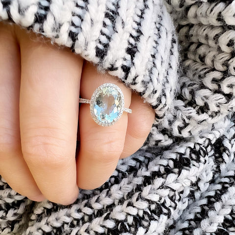 One of a Kind Oval Aquamarine Ring in White Gold