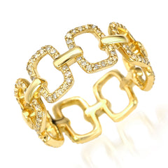 oblong-shaped stylized chain link ring with diamond encrusted chain links