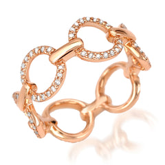 stylized chain ring with round diamond encrusted links