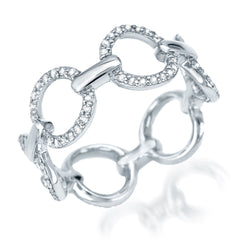 stylized chain ring with round diamond encrusted links