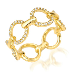 stylized chain ring with round diamond encrusted links