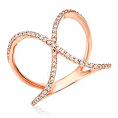 x ring with diamonds in rose gold