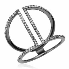 cuff ring with diamonds in black rhodium