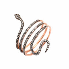 Snake ring in rose gold and black rhodium with diamonds