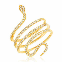 Snake ring in yellow gold with diamonds