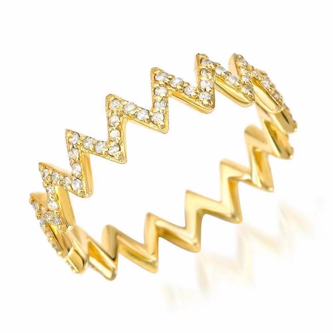 zigzag ring with diamonds in yellow gold