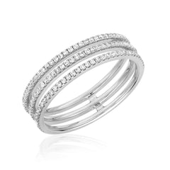 Three extra-fine micropave diamond halfway bands, joined at the back for a cool everyday ring