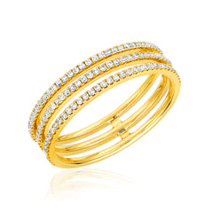 Three extra-fine micropave diamond halfway bands, joined at the back for a cool everyday ring