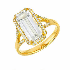 Emerald cut white topaz ring in yellow gold