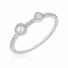 double asymmetrical rose cut diamond halfway band in white gold