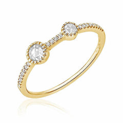 double asymmetrical rose cut diamond halfway band in yellow gold
