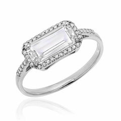 east west emerald cut white topaz ring in white gold