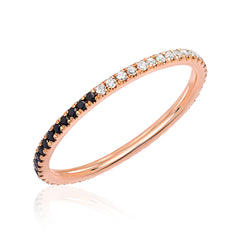 yin yang eternity band with half black diamonds and half white diamonds in rose gold