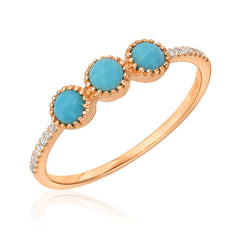 triple rose cut turquoise band with diamonds in rose gold