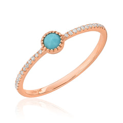 single rose cut turquoise band with diamonds in rose gold