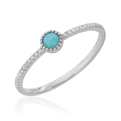 single rose cut turquoise band with diamonds in white gold