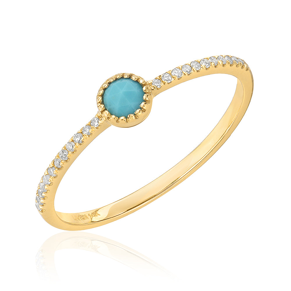 single rose cut turquoise band with diamonds in yellow gold