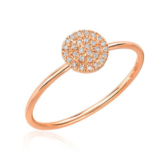 14k gold hand pulled wire ring with 6.5mm diameter micropave diamond disc