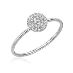 14k gold hand pulled wire ring with 6.5mm diameter micropave diamond disc