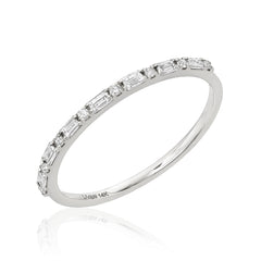 alternating baguette and round diamonds on a petite slender band