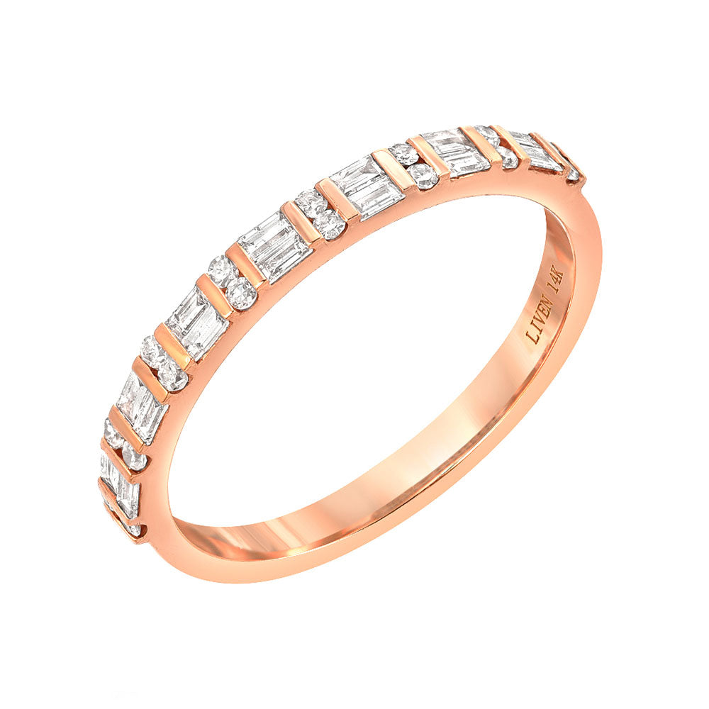 halfway band featuring two rows of alternating baguette and round diamonds