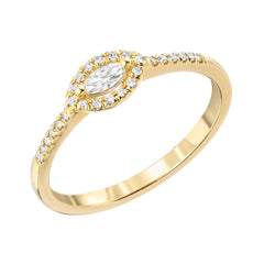 petite marquise shaped diamond in a halo on a halfway diamond band