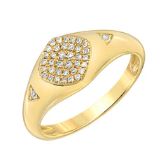 signet ring with micropave diamond face in 14k gold