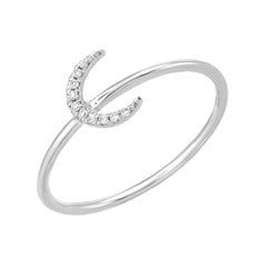 crescent moon diamond motif on stackable wire ring