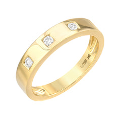 classic cigar band with three diamonds in 14k gold