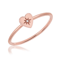 high polish hand carved heart with diamond on wire stackable ring