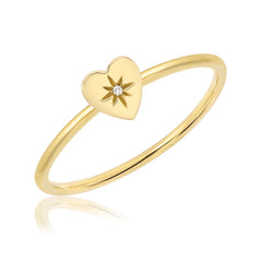 high polish hand carved heart with diamond on wire stackable ring