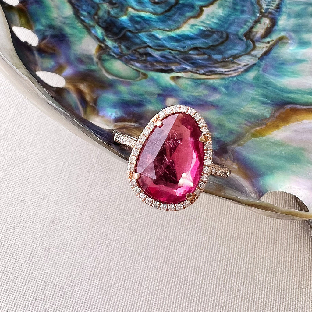 14k rose gold and diamond pink tourmaline ring