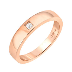 wide high polish 14k gold band with solitaire diamond