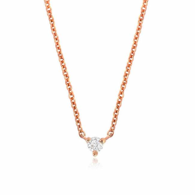 petite prong set diamond necklace in rose gold