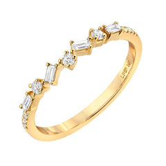 jumble baguette and round diamond halfway band in 14k gold