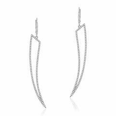 open elongated horn earrings with diamonds in white gold