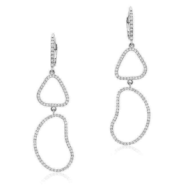 organic shape double drop earrings with diamonds in white gold