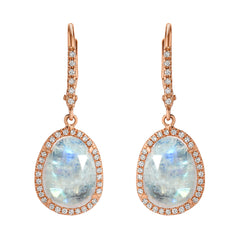 sweet dangling diamond haloed rainbow moonstone earrings