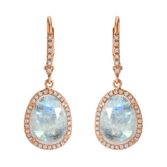 sweet dangling diamond haloed rainbow moonstone earrings