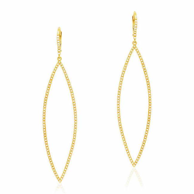 Open Elongated Marquise Earrings With Diamonds in Yellow Gold