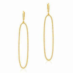 open elongated oval drop earrings with diamonds in yellow gold