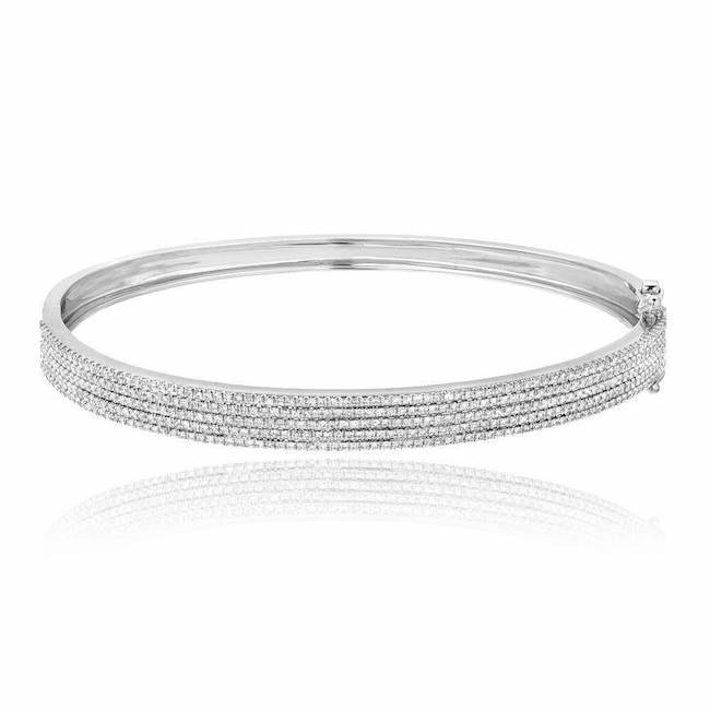 five row pave diamond bangle in white gold