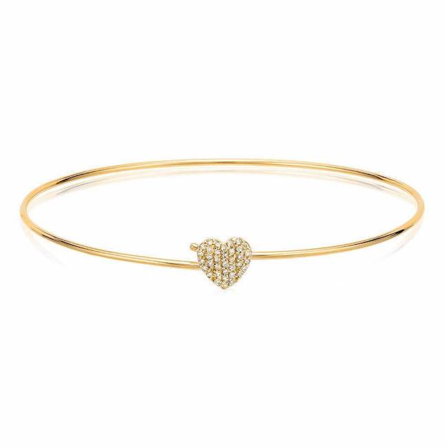 heart pave hook bangle in yellow gold