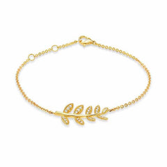leaf bracelet with diamonds in yellow gold