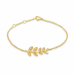 leaf bracelet with diamonds in yellow gold