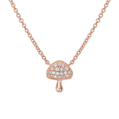 Mushroom necklace in solid 14k gold with natural diamonds