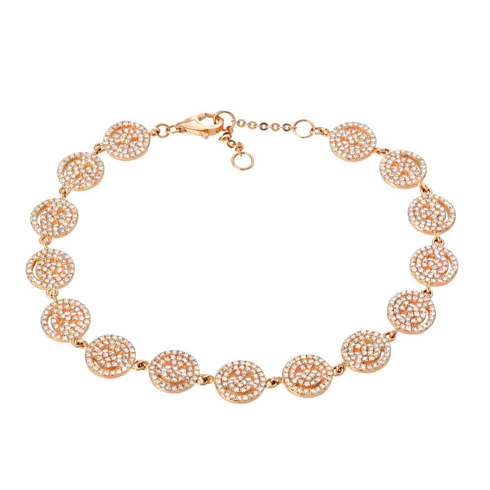 smiley face tennis bracelet in rose gold with diamonds