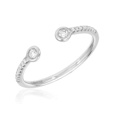 open halfway diamond band with bezel set mini diamond tips
