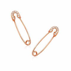 Safety pin earrings with diamonds in rose gold